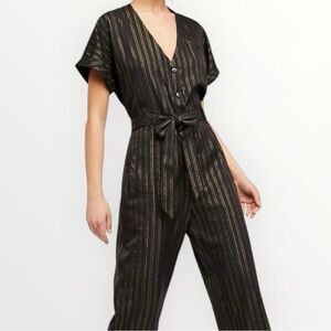 Free People Black Lurex Gold Pinstripe Jumpsuit